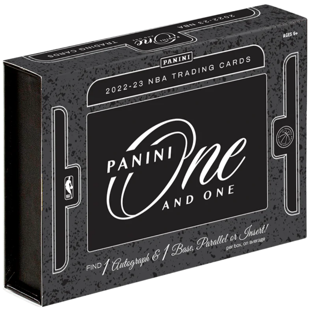 2022-2023 Panini One And One Basketball sealed box featuring premium NBA trading cards and encased hits