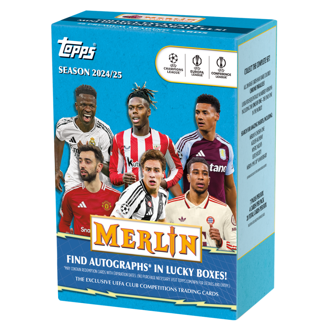 2025 Topps Merlin Soccer UEFA Club Competitions Value Blaster Box featuring Champions League players