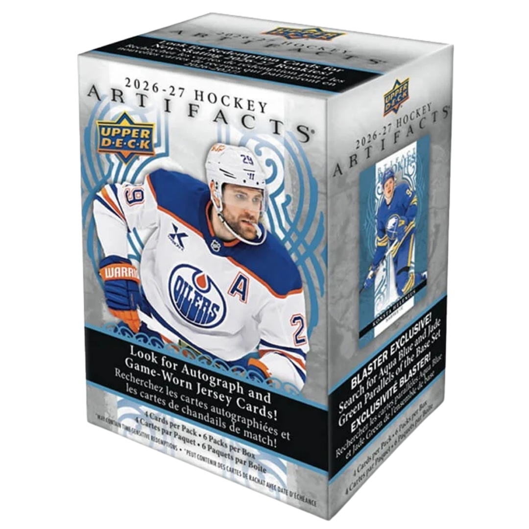 2026-27 Upper Deck Artifacts Hockey Blaster with NHL rookies Aqua Blue parallels autographs and memorabilia