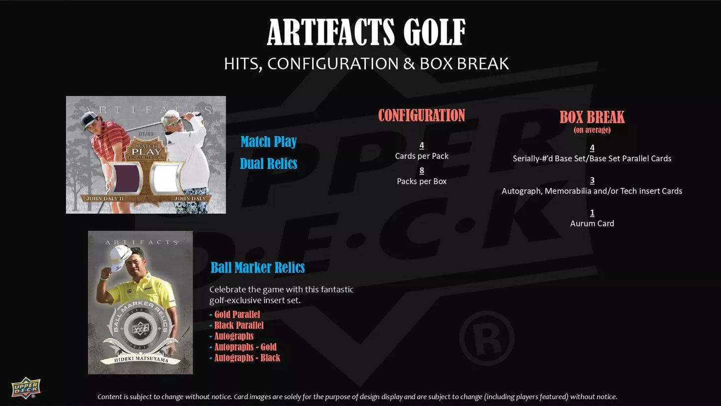 2026 Upper Deck Artifacts Golf Hobby Box with autographs, memorabilia cards and serial-numbered parallels