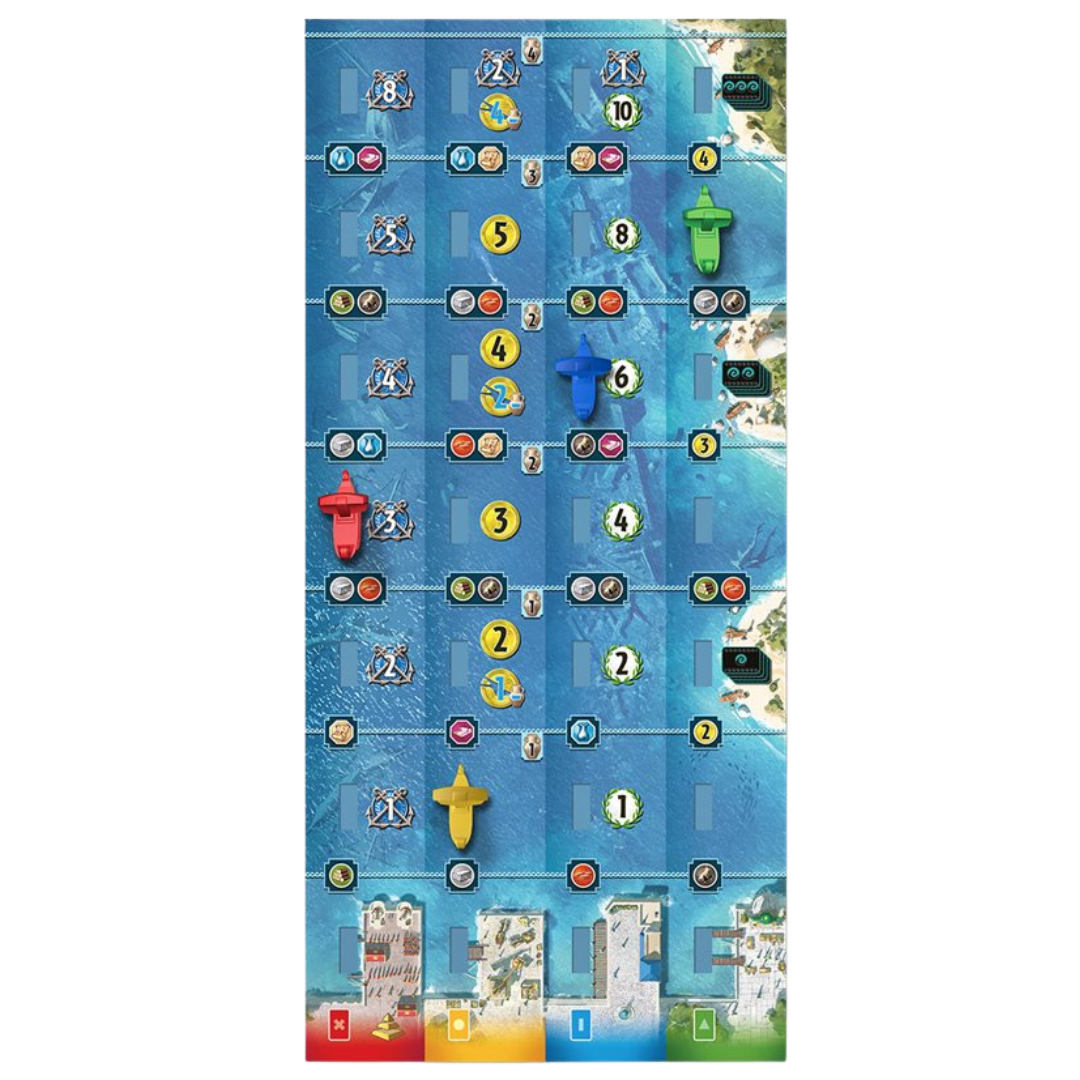 7 Wonders Armada board game expansion box with naval ships, cards, and player boards displayed