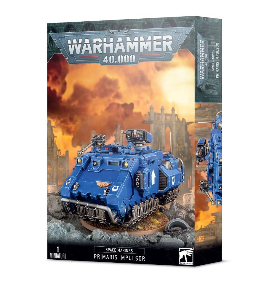 Impulsor vehicle kit with storm bolters, fragstorm grenade launchers, and weapon options for customization in Warhammer.