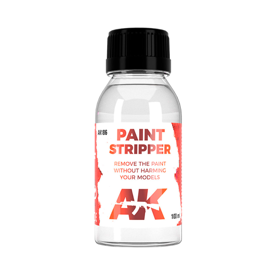 AK Interactive Paint Stripper bottle for removing acrylic, enamel, and lacquer paints from miniatures and models.