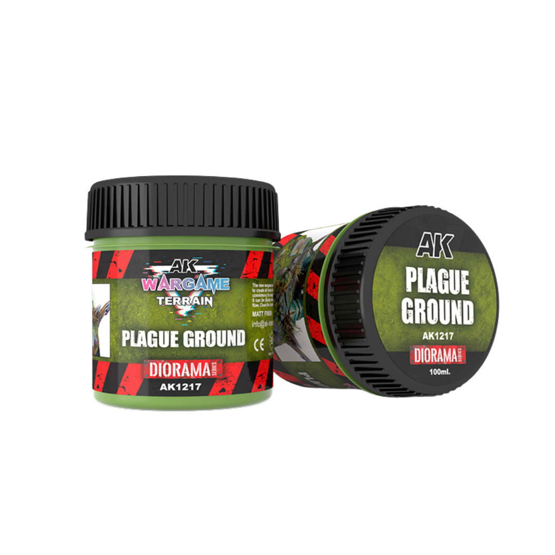 AK Interactive Plague Ground (100ml) for wargame terrain, perfect for creating infested and realistic battlefield effects with plants and mosses.
