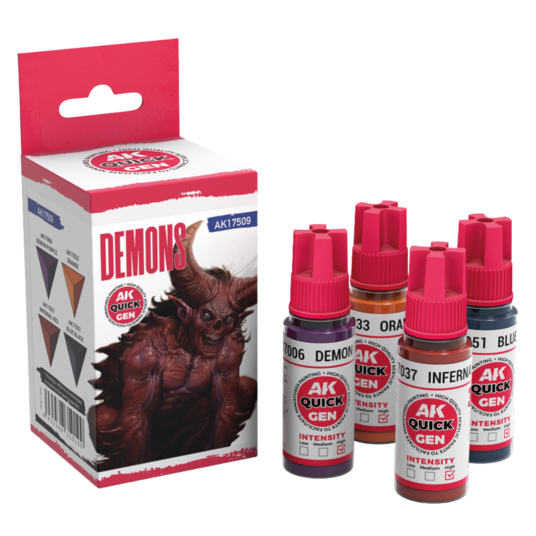AK Interactive Quick Gen Demons paint set of four 18 ml bottles for demonic creature tones