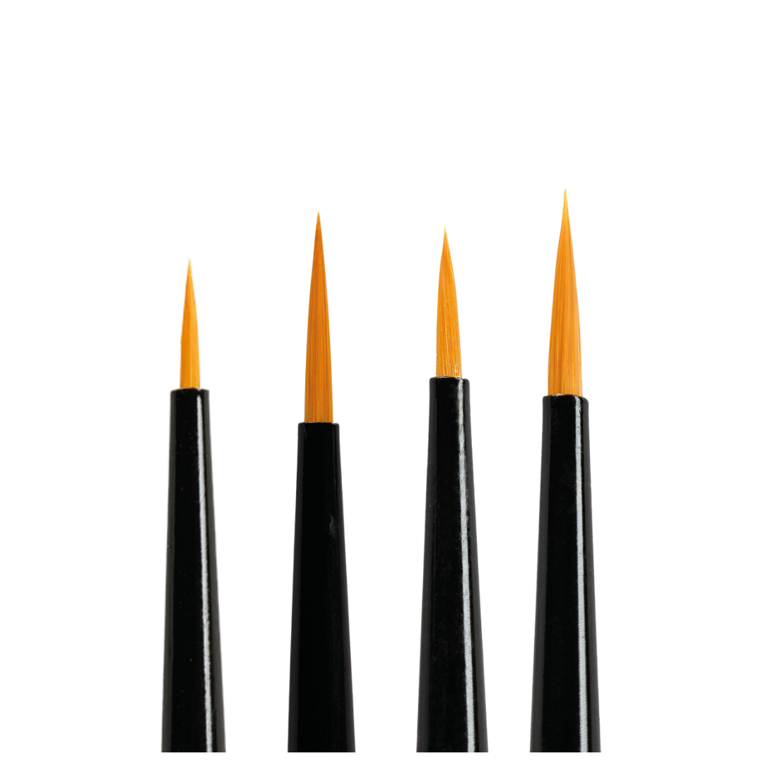 AK Interactive Precision Brushes Set, featuring 4 round brushes for fine detailing, delicate strokes, and precision in model and miniature painting projects.