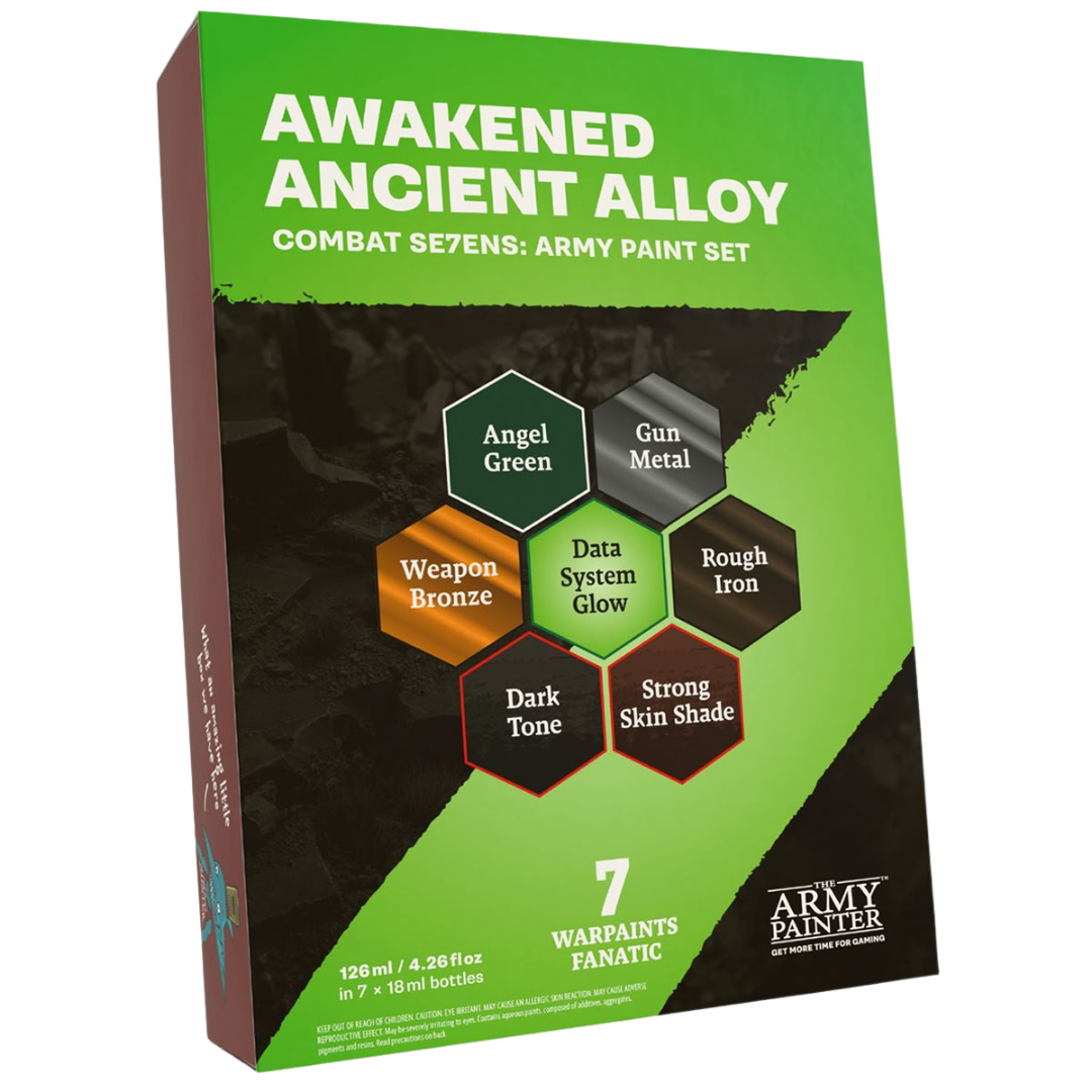 Army Painter Fanatic Combat Se7ens Awakened Ancient Alloy metallic paint set with 7 colours