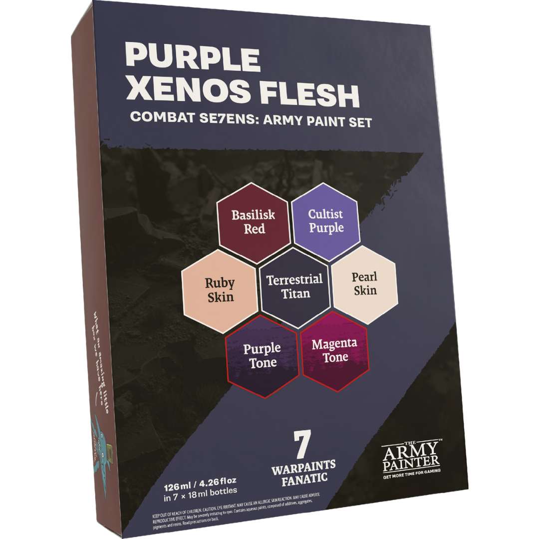 Army Painter Warpaints Fanatic Combat Se7ens Purple Xenos Flesh paint set with 7 coordinated colours