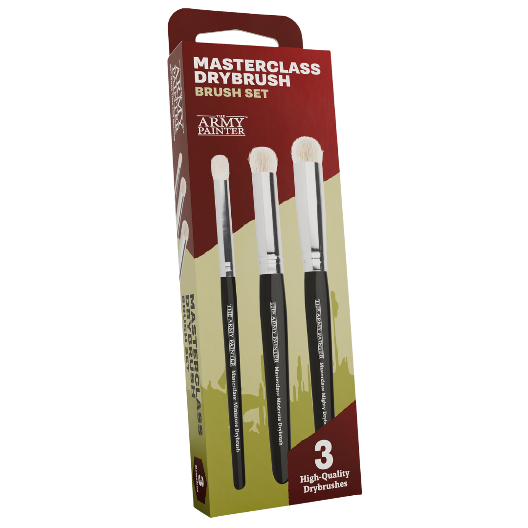 Army Painter Masterclass Drybrush Set with 3 dome-tipped brushes for miniature and terrain painting.