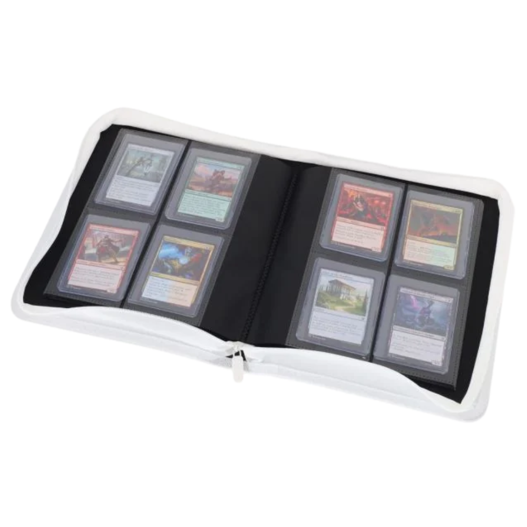 White BCW Z-Folio LX album holds 3x4 top loaders with premium protection and a clean professional look for TCG and sports card collections