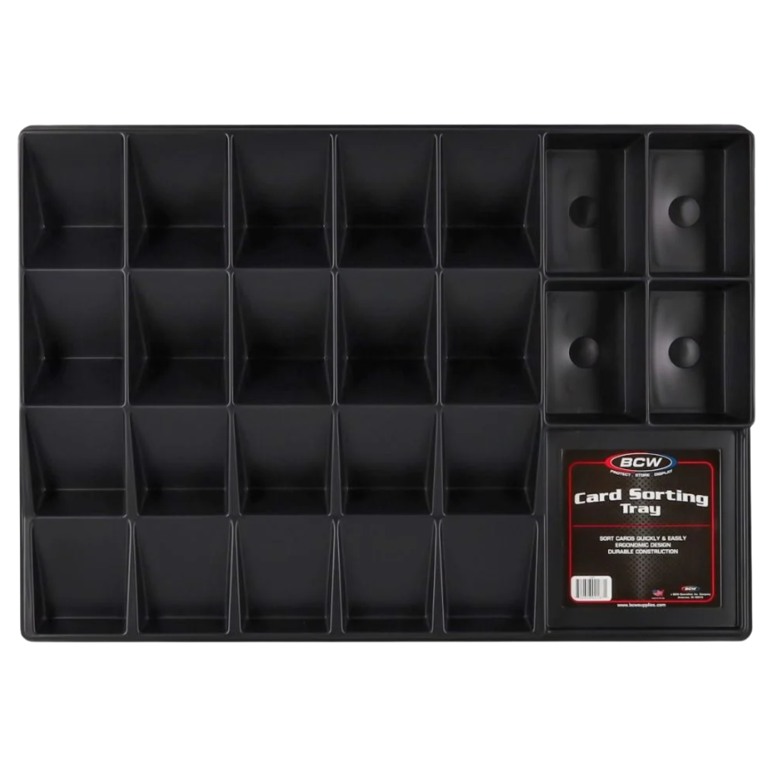 BCW 24-cell card sorting tray, plastic organizer for sorting trading cards like Pokémon, Magic, Yu-Gi-Oh!, and sports cards by type, set, or rarity.