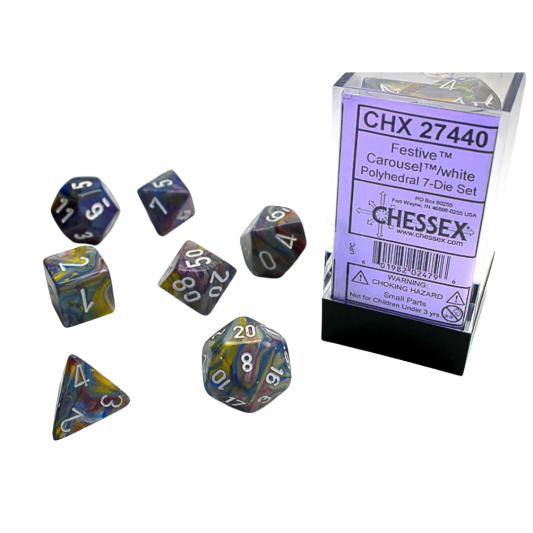 Chessex - 7PC - Festive - Carousel/White Numbers