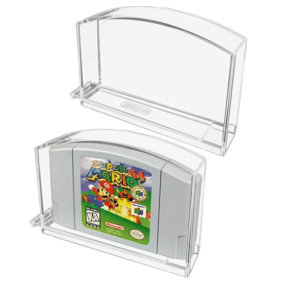 Evoretro clear acrylic protectors for Nintendo 64 cartridges with sliding bases