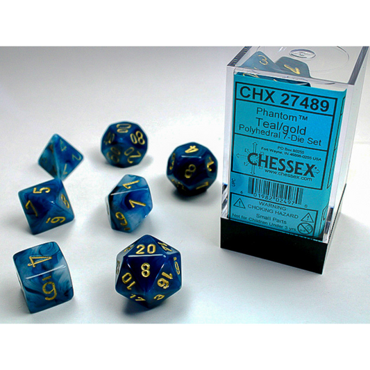 Chessex - 7PC - Phantom - Teal/Gold Numbers