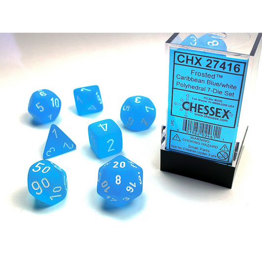 Chessex - 7PC - Frosted - Caribbean Blue/White Numbers