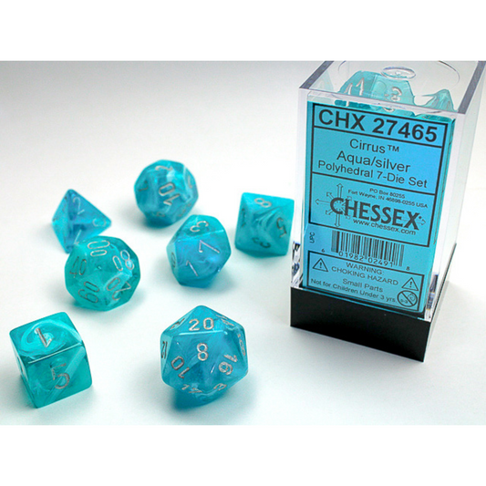 Chessex - 7PC - Cirrus - Aqua/Silver Numbers