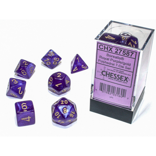 Chessex - 7PC - Borealis - Royal Purple/Gold Numbers