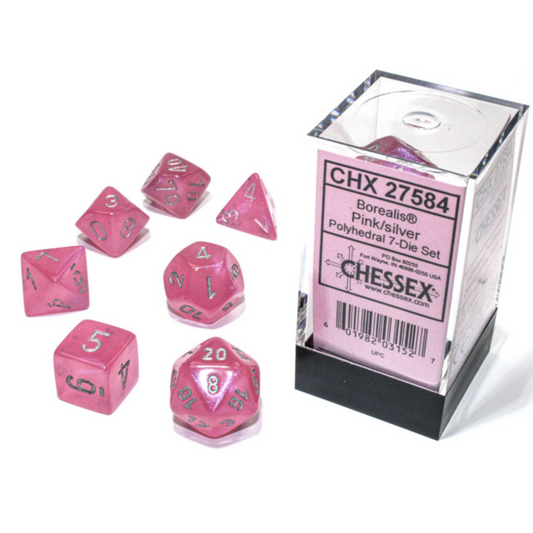 Chessex - 7PC - Borealis - Pink/Silver Numbers