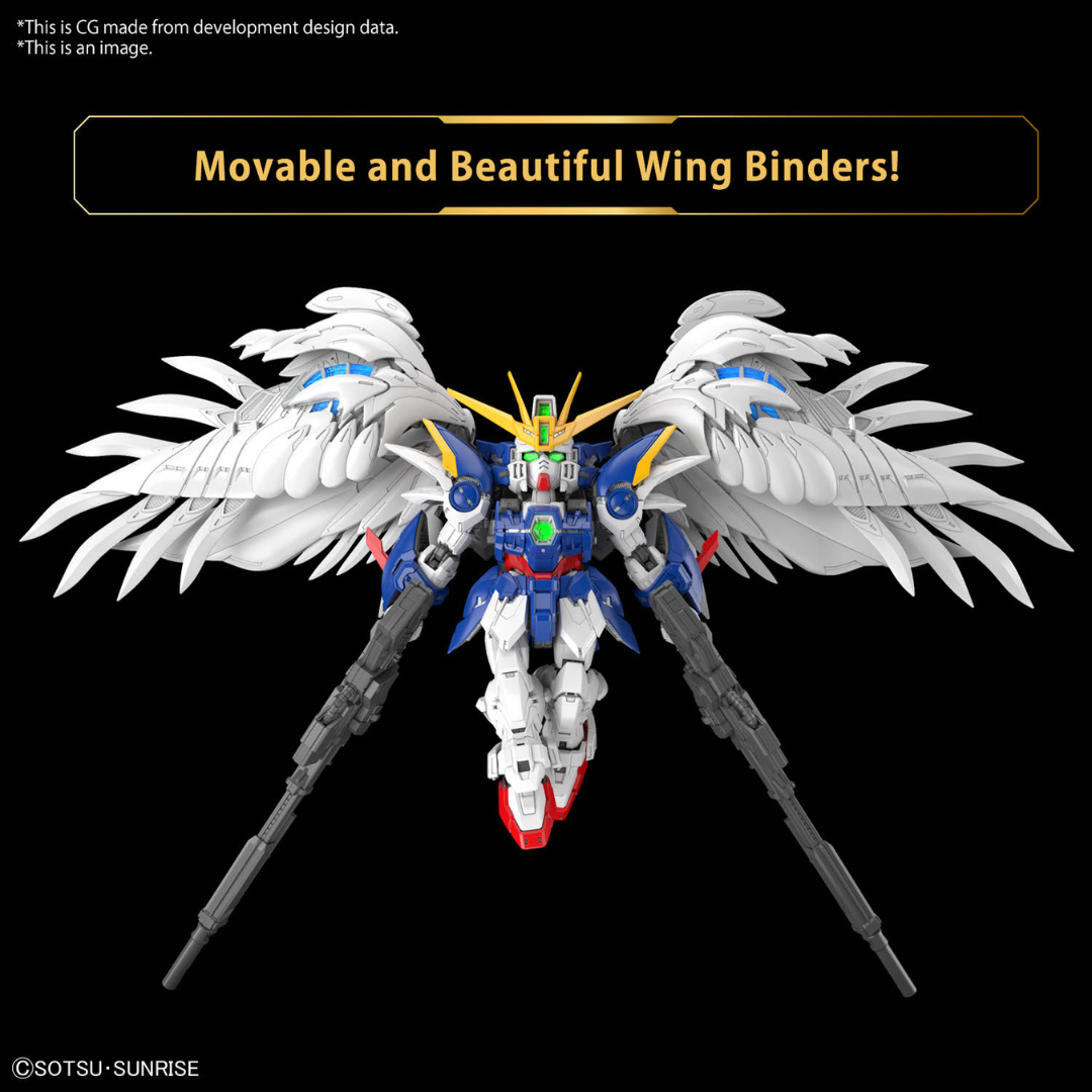 Bandai MGSD Wing Gundam Zero EW model kit from Gundam Wing: Endless Waltz with feathered wings, twin Buster Rifles, and Neo Bird Mode transformation.
