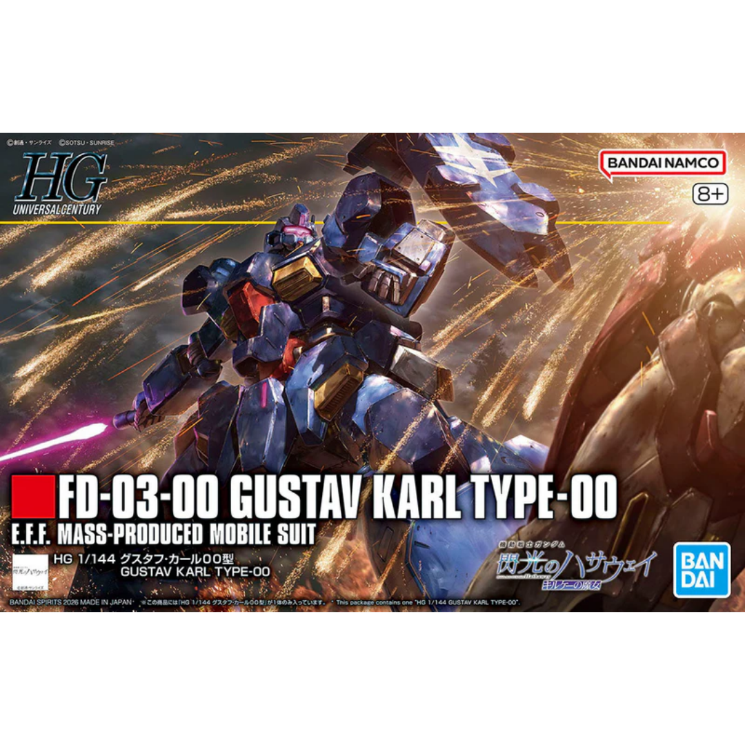 Bandai HG Gustav Karl Type-00 1/144 Gundam Hathaway model kit with rifle and shield box art image