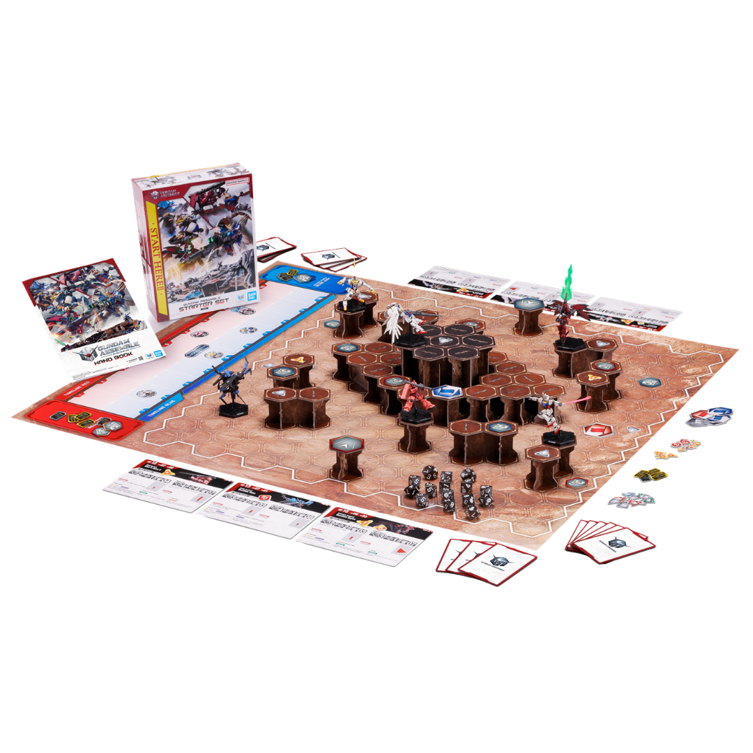 Bandai Gundam Assemble Starter Set 01 with miniatures cards game map terrain and tabletop accessories