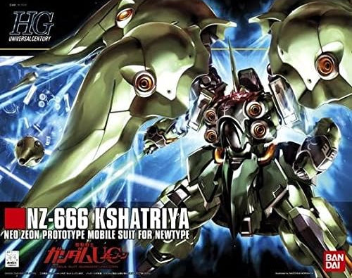 Bandai HG NZ-666 Kshatriya Gundam UC model kit with quad binders, Neo Zeon mobile suit design, high detail Gunpla from Gundam Unicorn series