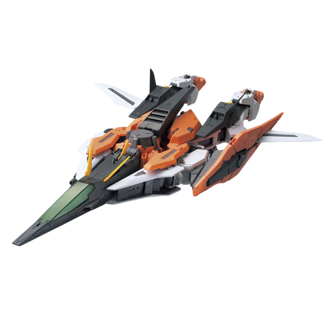 MG Gundam Kyrios in flight mode, demonstrating its detailed transformation mechanism.