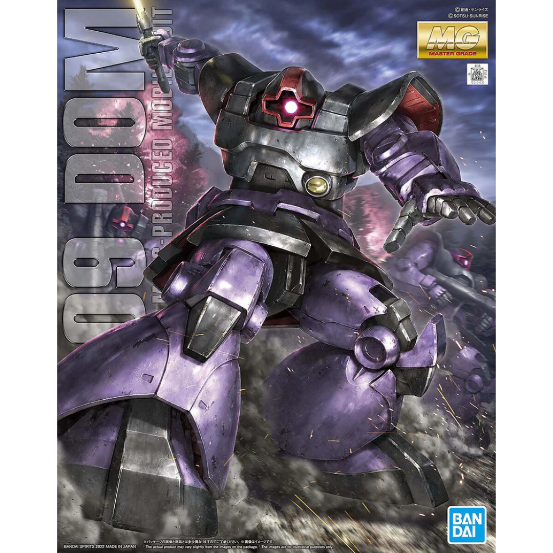 Bandai MG MS-09 Dom 1/100 scale Mobile Suit Gundam model kit with bazooka accessories