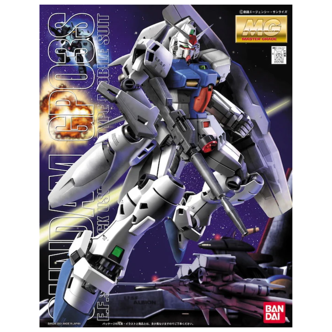 Bandai Master Grade RX-78 GP03S Gundam 1/100 model kit, highly articulated build from Gundam 0083 Stardust Memory for collectors and Gunpla enthusiasts.