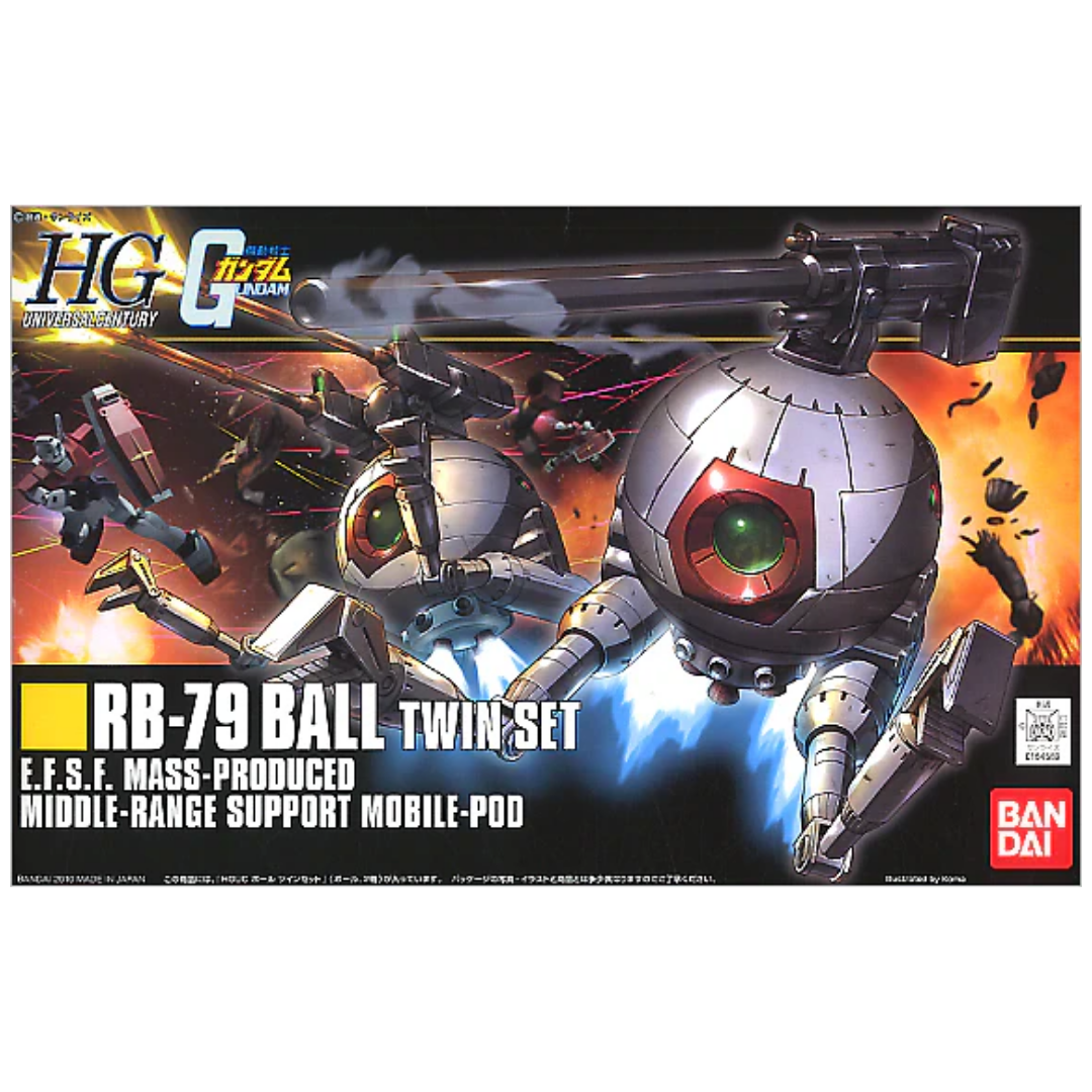 Bandai HG RB-79 Ball Twin Set box art featuring two space combat pods firing cannons in battle scene