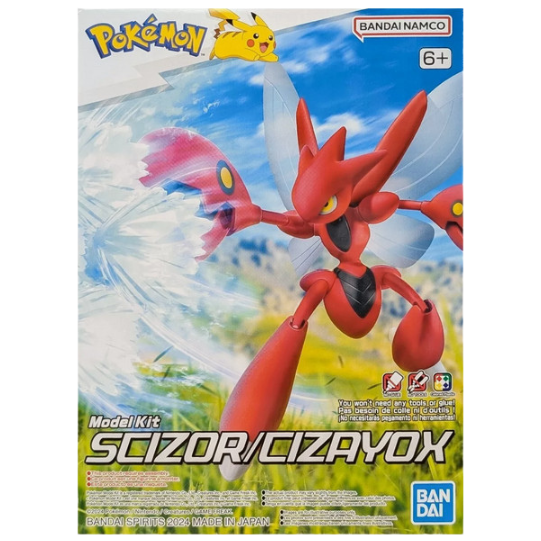 Bandai Pokémon Scizor model kit packaging front with character render