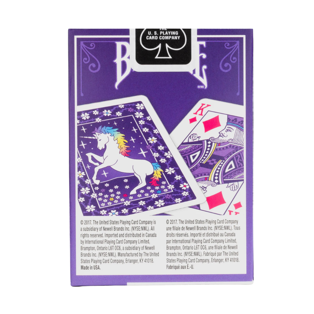 Bicycle Unicorn Playing Cards with vibrant, whimsical unicorn designs, premium Air-Cushion Finish, and smooth handling for collectors and players.