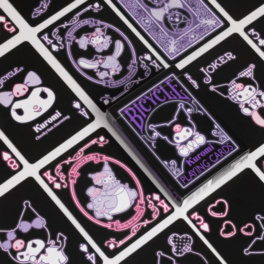 Bicycle Kuromi playing cards with Sanrio artwork and custom black pink and purple deck design