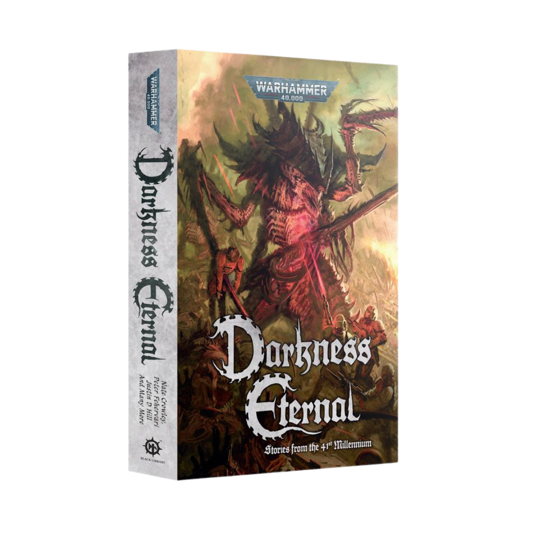 Black Library Warhammer 40k Darkness Eternal anthology cover featuring factions of the 41st Millennium