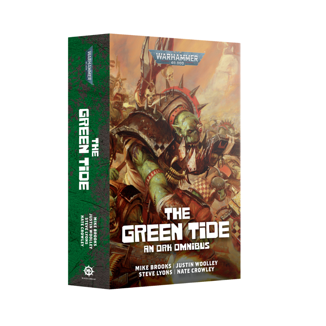 Warhammer 40k Black Library The Green Tide An Ork Omnibus paperback featuring Ork warriors charging into battle artwork