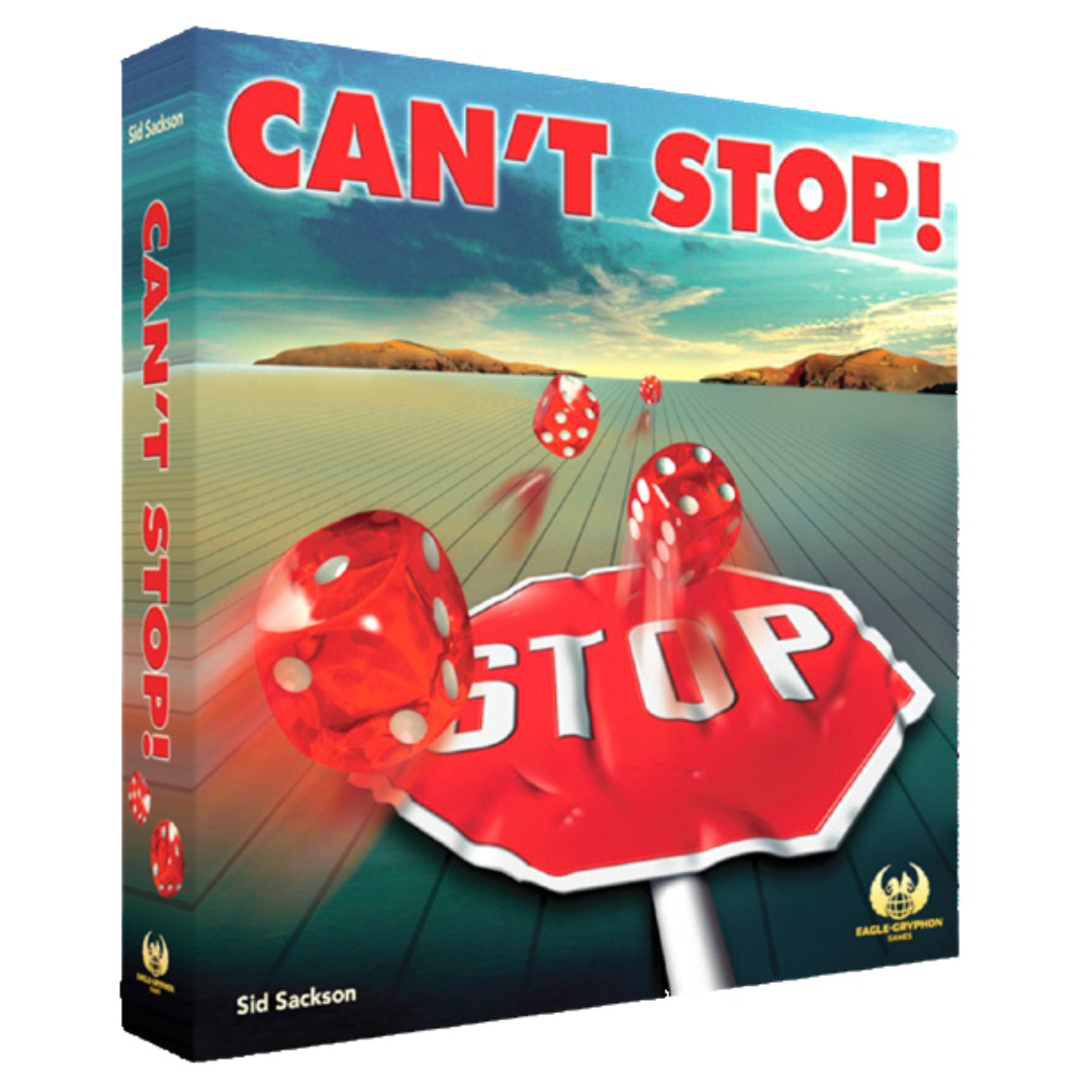 Can’t Stop board game box, classic press-your-luck dice game of risk and reward for families, casual players, and board game enthusiasts.