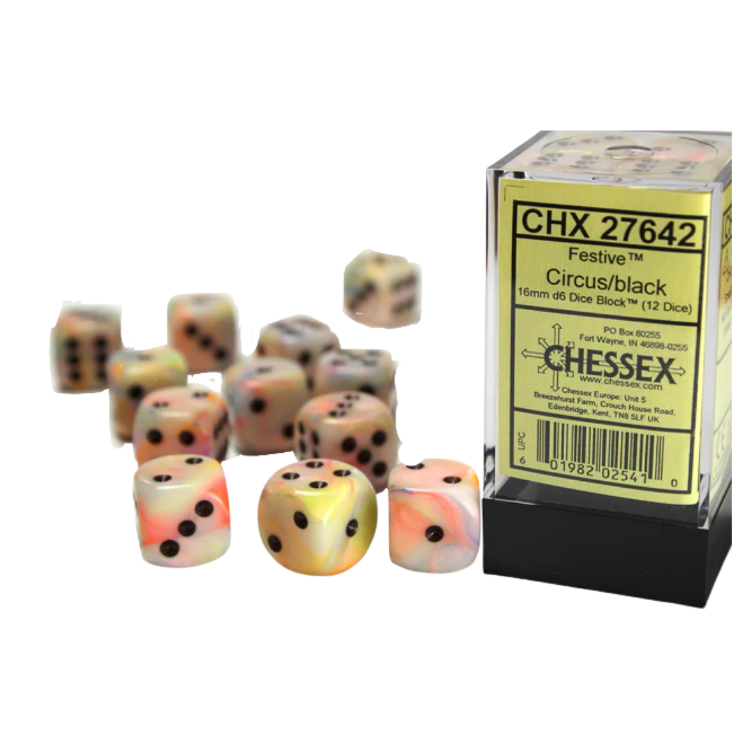 Chessex - 12D6 - Festive - Circus/Black Pips