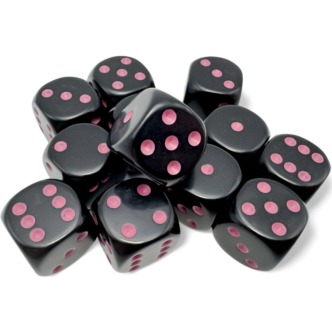 Chessex - 12D6 - Opaque - Black/Pink Pips