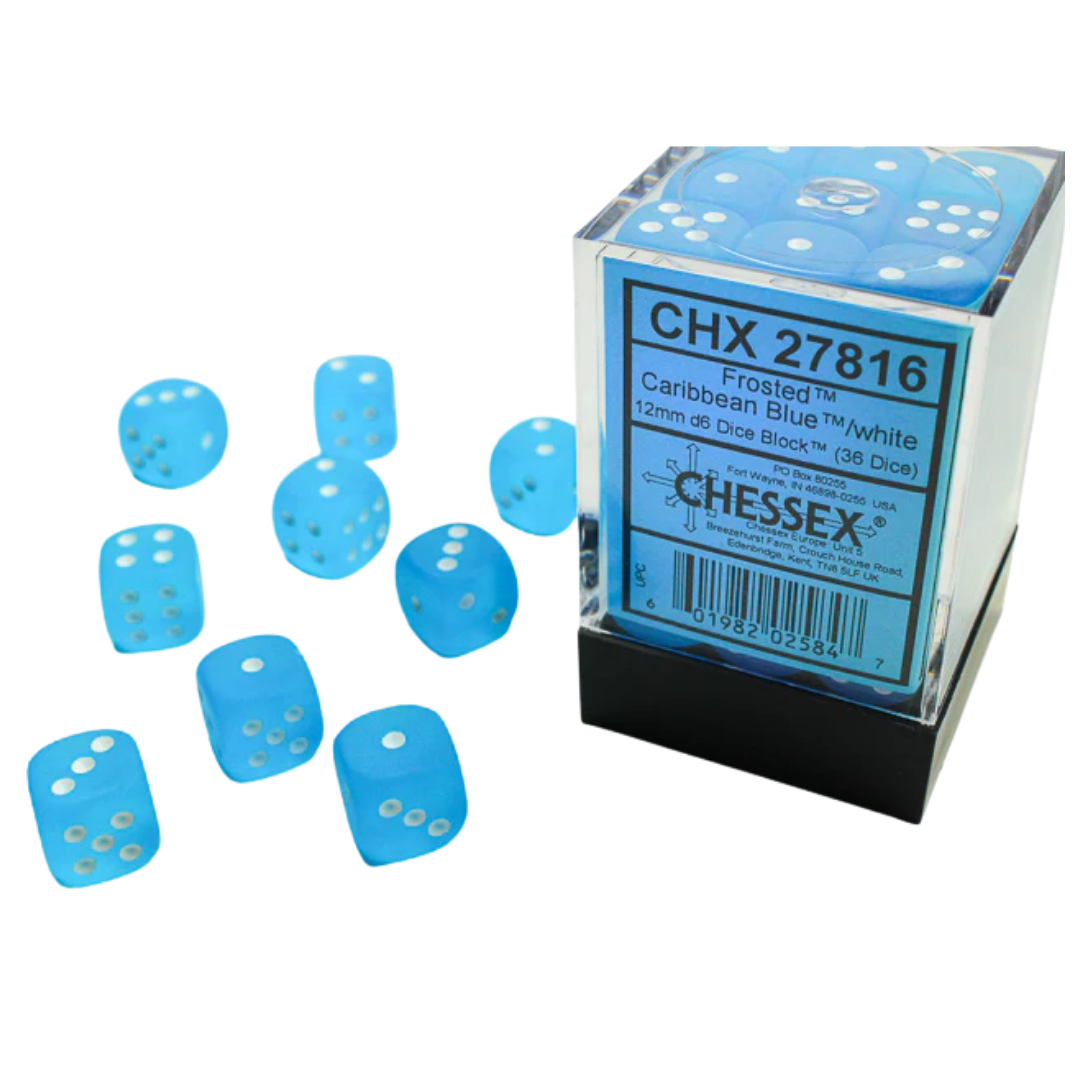 Chessex - 36D6 - Frosted - Caribbean Blue/White Pips