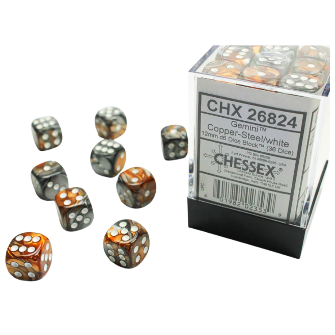 Chessex - 36D6 - Gemini - Copper-Steel/White Pips