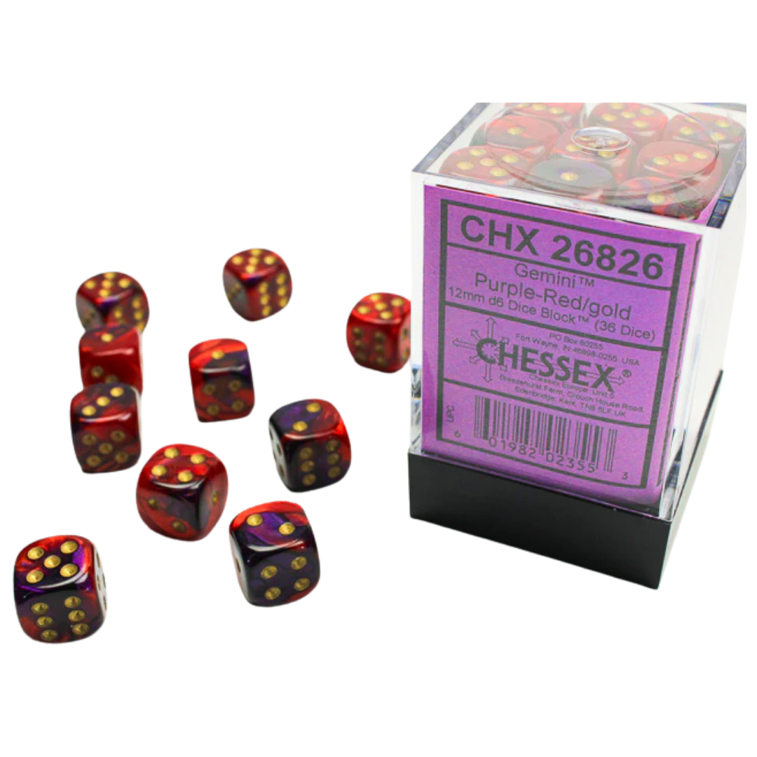 Chessex - 36D6 - Gemini - Purple-Red/Gold Pips