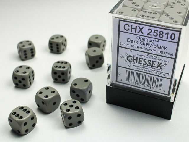 Chessex - 36D6 - Opaque - Dark Grey/Black Pips