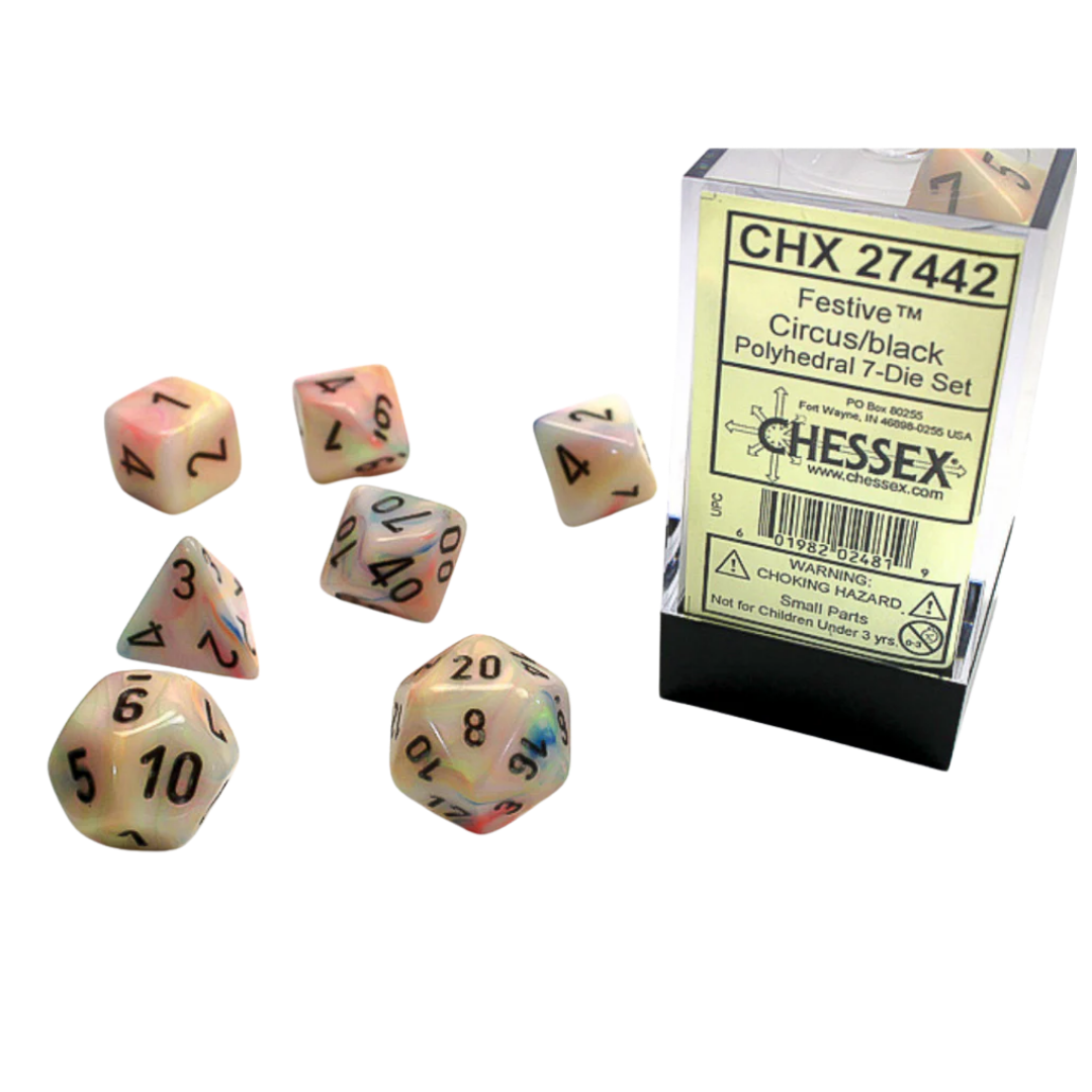 Chessex - 7PC - Festive - Circus/Black Numbers