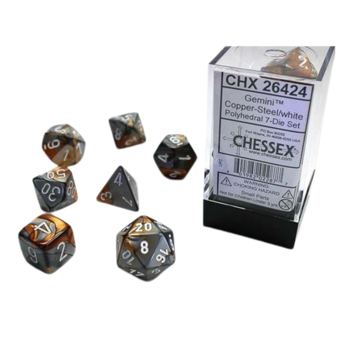 Chessex - 7PC - Gemini - Copper-Steel/White Numbers