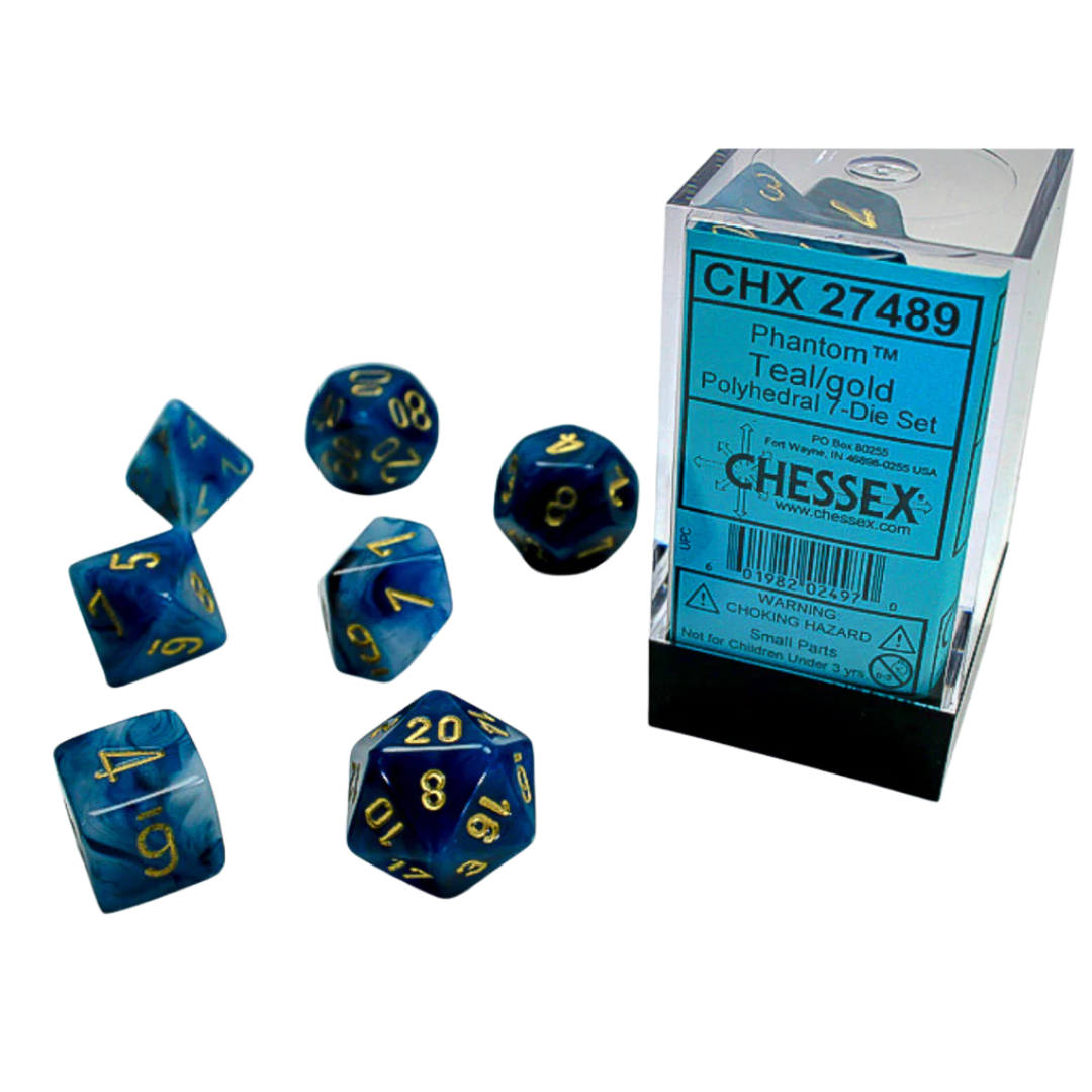 Chessex - 7PC - Phantom - Teal/Gold Numbers