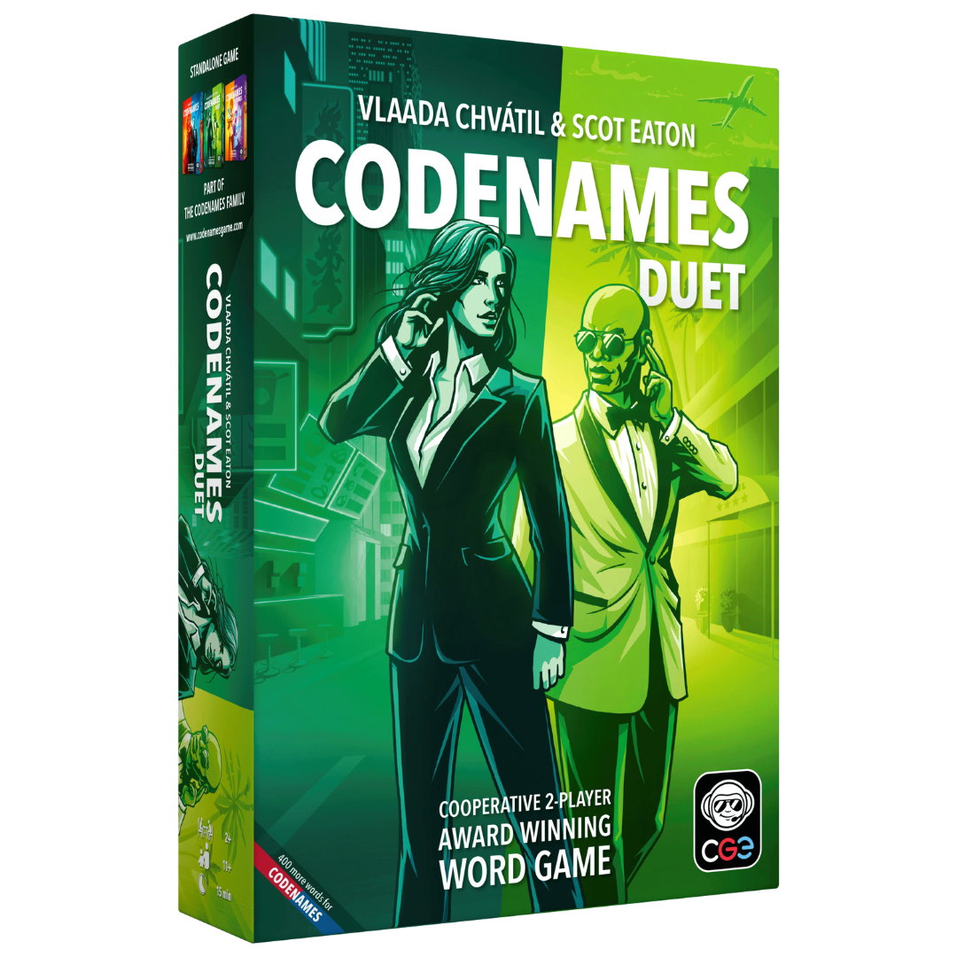 Codenames Duet Second Edition two-player word deduction game box with new artwork and components