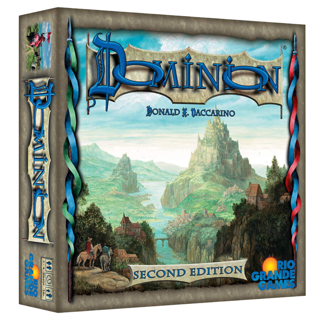 Dominion 2nd Edition deck-building game with updated cards, streamlined mechanics, and enhanced strategy for an exciting kingdom-building experience.