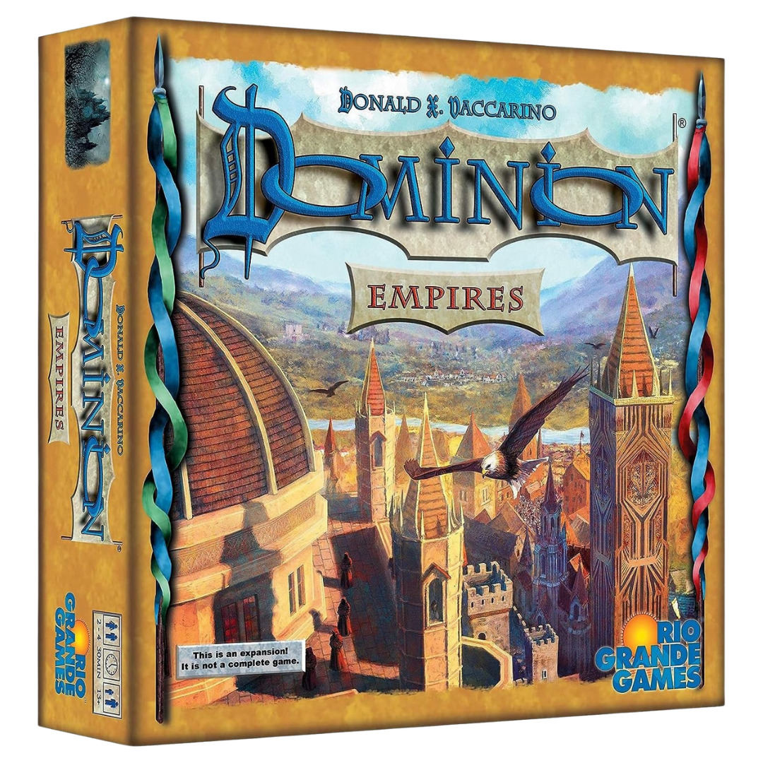 Dominion Empires expansion with Landmarks, Debt mechanics, and powerful Events adding new layers of strategy to the deck-building game.