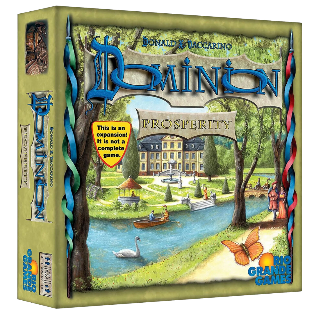 Dominion: Prosperity board game expansion featuring high-value treasure cards, new kingdom cards, and powerful economic strategies for advanced gameplay.