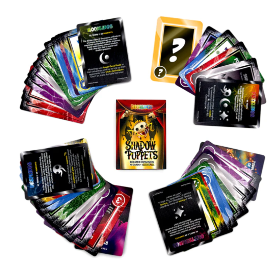 Doomlings Shadow Puppets Bolster expansion contents with Deeplings, Glitterlings, Moonlings, and Fuzelings artwork